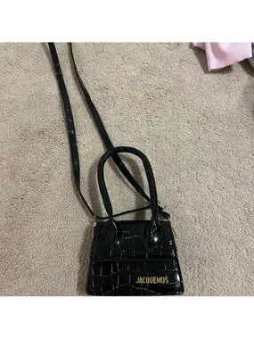 Jacquemus Black Croc-Embossed Mini Crossbody Bag